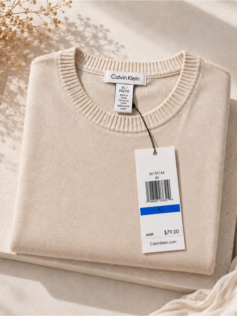 Calvin Klein Cream Short-Sleeve Knit Pullover - Picture 7 of 7